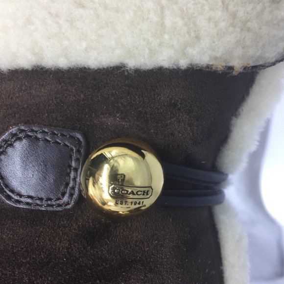 COACH 9M Wedge Mid Calf Booties Brown Suede Leather Fleece Winter - Picture 7 of 13